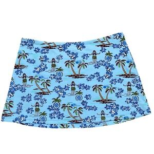 Vintage Summer Girl Swim Skirt Hula Girl Tropical Print Women S‎ Blue Hawaiian